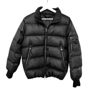 Adam et Rope Black Puffer Jacket Zip Pockets Ribbed Cuffs Down Fill Size 10 READ